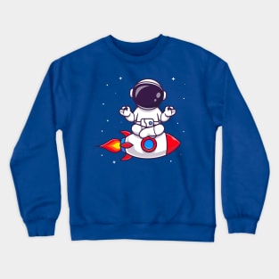 Cute Astronaut Meditation Yoga On Rocket Cartoon Crewneck Sweatshirt